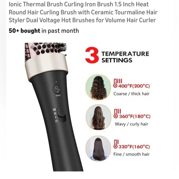 Ionic Thermal Brush Curling Iron Brush 1.5 Inch Heat Round Hair Curling Brush - Picture 2 of 6